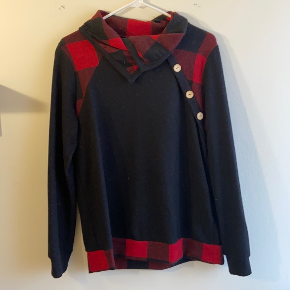 Black Long Sleeve with Red Plaid